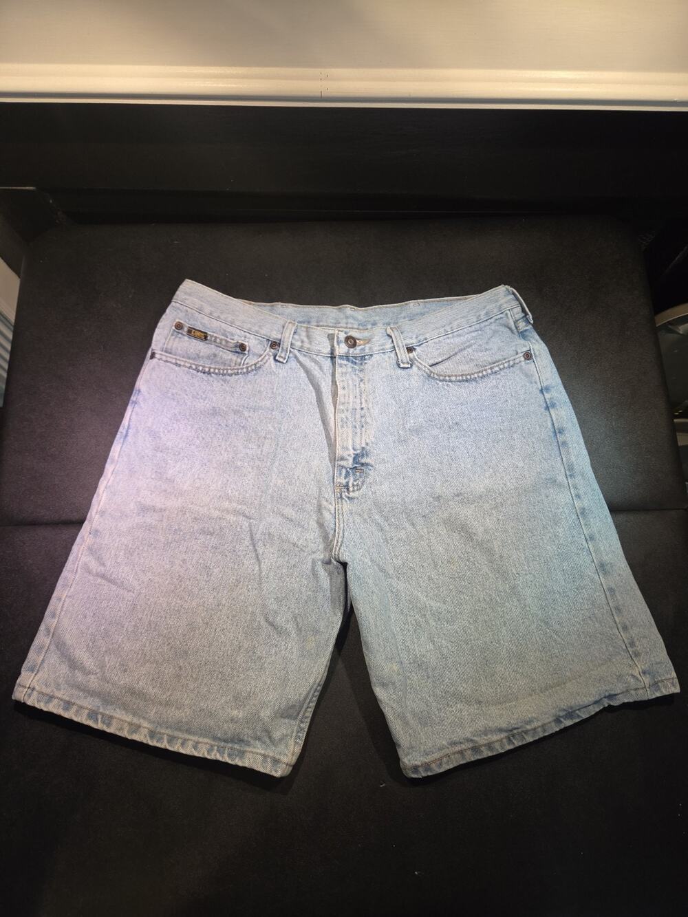 Lee Shorts Mens W36 Light Blue and Faded White Washed Denim Jorts Vintage Summer